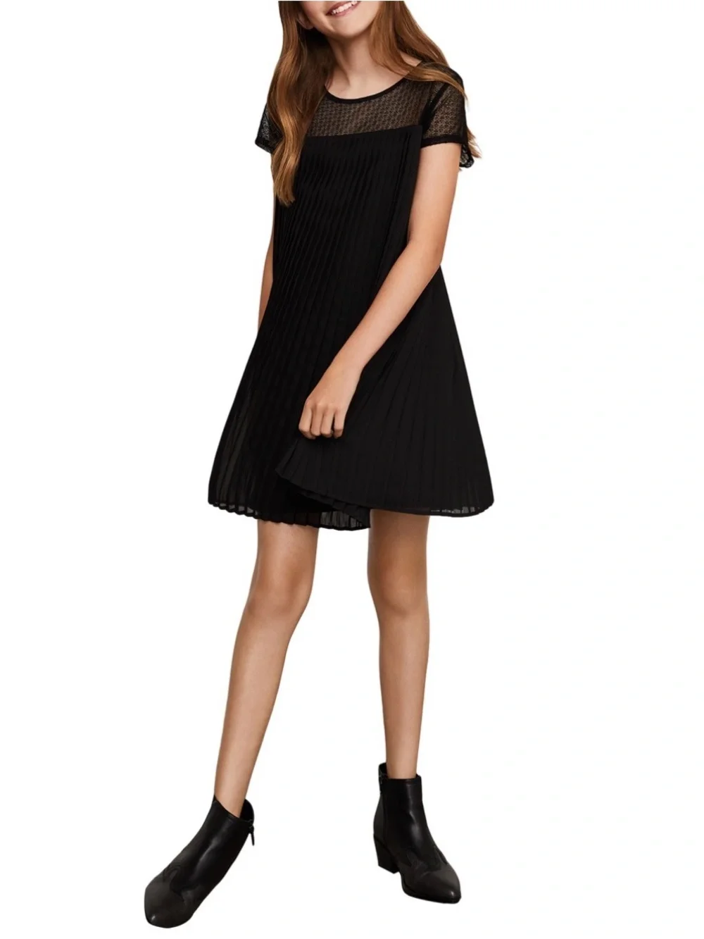BCBG Girls Black Pleated Short Sleeve Dress 14